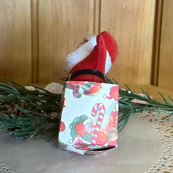 Vintage Flocked Santa Full Beard Wrapped Green Red Candy Cane Package Christmas - Picture 5 of 5